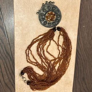 Sterling Silver Bohemian Beaded Necklace with Ornate Pendant+precious stones